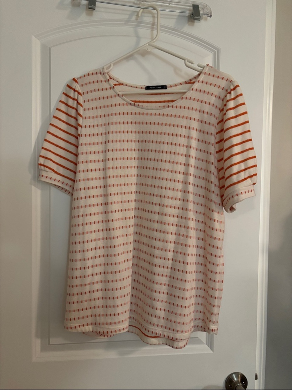 Pink Clover Cream and Orange Short Sleeve Striped Knit Tee